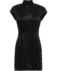 ALEXACHUNG Satin-jacquard Mini Dress Black