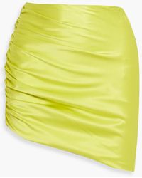 Michelle Mason - Asymmetric Ruched Silk-satin Mini Skirt - Lyst