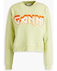 Ganni - Embroidered Cotton-fleece Sweatshirt - Lyst