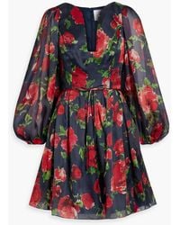 Carolina Herrera - Bow-detailed Floral-print Silk-organza Mini Dress - Lyst