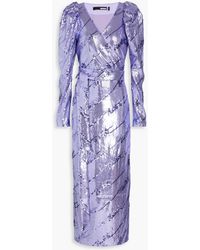 ROTATE BIRGER CHRISTENSEN - Sequined Mesh Midi Wrap Dress - Lyst