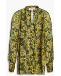 Victoria Beckham - Pleated Metallic Floral-print Chiffon Shirt - Lyst