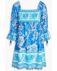 FARM Rio - Schulterfreies minikleid aus baumwolle mit floralem print und eingewebten punkten - Lyst