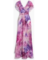 Marchesa - Ruffled Bow-embellished Floral-print Chiffon Gown - Lyst