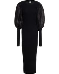 Totême Totême Vignola Shantung-paneled Ribbed-knit Midi Dress - Black
