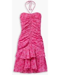 Isabel Marant - Ilanka Ruched Floral-print Cotton-voile Halterneck Mini Dress - Lyst
