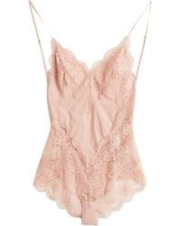 Zimmermann Botanica Teddy Chantilly Lace-paneled Gathered Cotton Bodysuit - Pink