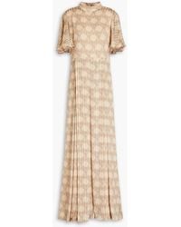 Mikael Aghal - Pleated Printed Jacquard Maxi Dress - Lyst