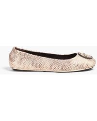 Tory Burch - Minnie Embellished Snake-Effect Leather Ballet Flats - Lyst