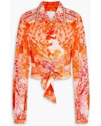 CAMILLA - Cropped Crystal-embellished Floral-print Silk Crepe De Chine Wrap Shirt - Lyst