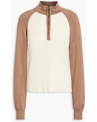 Monrow - Two-tone Cotton And Modal-blend Haf-zip Sweater - Lyst
