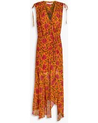 Veronica Beard - Dovima Ruched Wrap-effect Floral-print Silk-chiffon Maxi Dress - Lyst