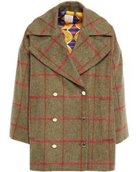 Stella Jean Double-breasted Checked Felt Coat Army Green