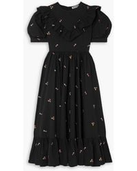 BATSHEVA - May midikleid aus baumwollpopeline mit stickereien und rüschen - Lyst