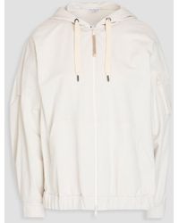 Brunello Cucinelli - Shell-paneled Bead-embellished French Cotton-blend Terry Zip-up Hoodie - Lyst