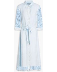 120% Lino - Embellished Lace-paneled Linen Midi Shirt Dress - Lyst