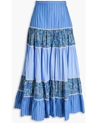 Sandro - Tiered Printed Cotton-poplin Maxi Skirt - Lyst