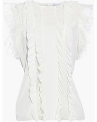 RED Valentino - Point D'esprit-trimmed Ruffled Silk Crepe De Chine Top - Lyst