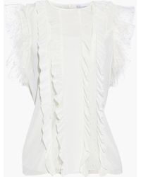 RED Valentino - Point D'esprit-trimmed Ruffled Silk Crepe De Chine Top - Lyst