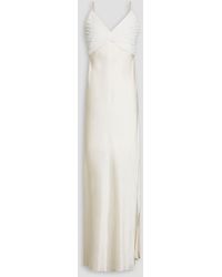 FRAME - Pleated Georgette-paneled Satin Maxi Dress - Lyst