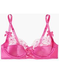 Agent Provocateur Ayla Leavers Lace And Picot-trimmed Stretch-silk Satin And Stretch-tulle Underwired Balconette Bra - Pink