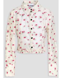Ganni - Cropped Floral Organza-jacquard Shirt - Lyst