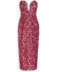 Carolina Herrera - Strapless Embellished Taffeta Midi Dress - Lyst