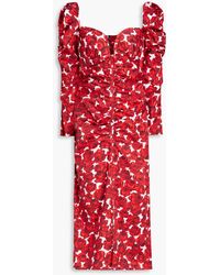 Carolina Herrera - Midikleid aus popeline aus einer baumwollmischung mit floralem print und raffungen - Lyst