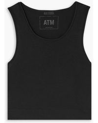 ATM - Cropped Ruched Stretch-pima Cotton-jersey Tank - Lyst