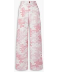 Lanvin - Camouflage-print Silk-blend Jacquard Wide-leg Pants - Lyst