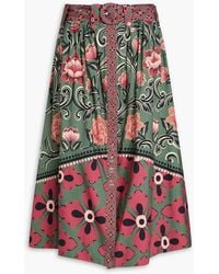FARM Rio - Belted Floral-print Cotton-poplin Midi Skirt - Lyst