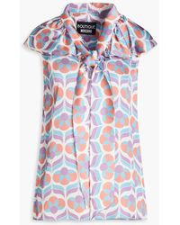 Boutique Moschino - Pussy-bow Ruffled Printed Silk-blend Satin Top - Lyst