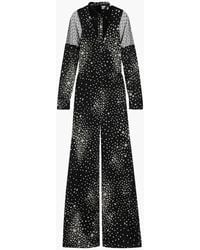 RED Valentino - Pussy-bow Point D'esprit-paneled Printed Silk-blend Chiffon Jumpsuit - Lyst