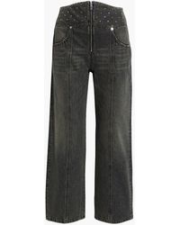 Valentino Garavani - Cropped Studded High-rise Wide-leg Jeans - Lyst