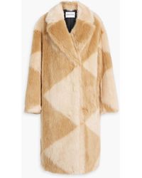 Stand Studio - Genevieve Checked Faux Fur Coat - Lyst