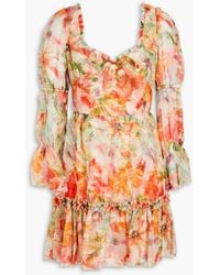 Marchesa - Ruffled Floral-print Chiffon Mini Dress - Lyst