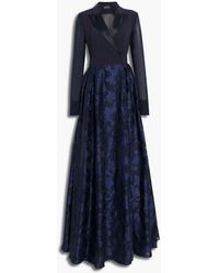 Max Mara Satin-trimmed Fil Coupé Chiffon And Crepe Wrap Gown - Blue