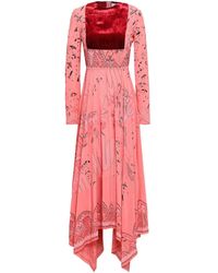 Valentino Garavani - Velvet-paneled Printed Silk Crepe De Chine Midi Dress - Lyst