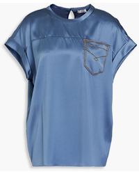 Brunello Cucinelli - Bluse aus satin aus einer seidenmischung mit zierperlen - Lyst