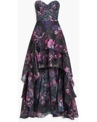Marchesa - Strapless Floral High-low Gown - Lyst