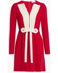 RED Valentino - Bow-detailed Pleated Crepe Mini Dress - Lyst