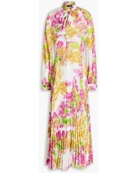 Versace - Pussy-Bow Pleated Printed Crepe De Chine Maxi Dress - Lyst