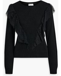 RED Valentino - Point D'esprit-trimmed Ruffled Ribbed-knit Sweater - Lyst