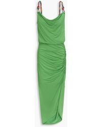 Veronica Beard - Biava Asymmetric Bead-Embellished Satin-Jersey Midi Dress - Lyst