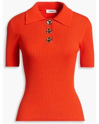 Sandro - Ribbed-knit Polo Shirt - Lyst