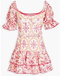 Charo Ruiz - Jean Tiered Broderie Anglaise Cotton-blend Mini Dress - Lyst