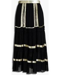 Temperley London Sable Embellished Gathered Georgette Midi Skirt - Black
