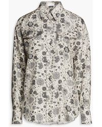 Brunello Cucinelli - Bead-embellished Floral-print Silk-twill Shirt - Lyst