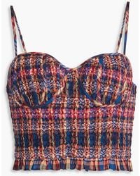 Ulla Johnson - Liv Cropped Checked Shirred Cotton And Silk-blend Bustier Top - Lyst