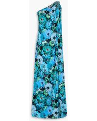 Stella McCartney - Maxikleid aus crêpe de chine aus seide mit floralem print und asymmetrischer schulterpartie - Lyst
